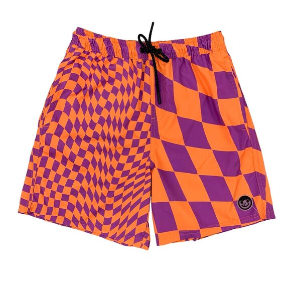 Neff Dazed Hot Tub Swim Shorts Mens L Large Purple Orange Elastic Waist Unlined - Picture 1 of 11